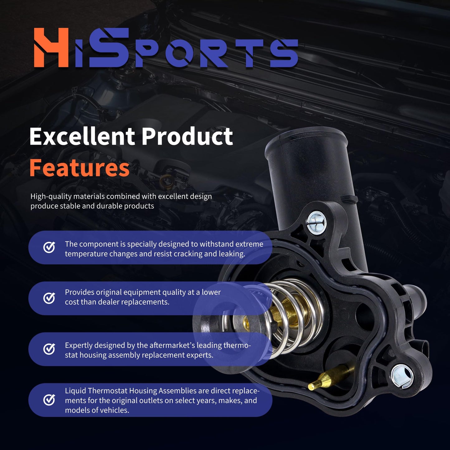 HiSport 902-3113 Thermostat Housing Assembly - Compatible with Jeep Gladiator 2020-2022 Gand Cherokee 2016-2021 Gand Cherokee WK 2022 Jeep Wrangler 2018-2022