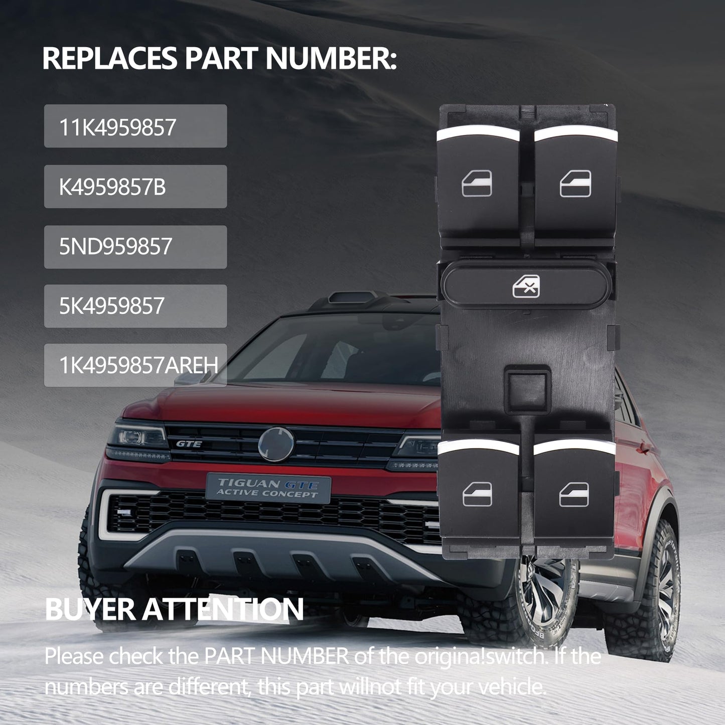 HiSport 11K4959857 Master Power Window Switch Front Left (Driver Side) Compatible with Volkswagen CC 2009-2017,Golf 2010-2013,GTI 2007-2013,Jetta 2005-2017,Passat 2006-2017,Rabbit 2006-2009,Tiguan