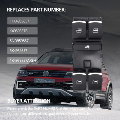 HiSport 11K4959857 Master Power Window Switch Front Left (Driver Side) Compatible with Volkswagen CC 2009-2017,Golf 2010-2013,GTI 2007-2013,Jetta 2005-2017,Passat 2006-2017,Rabbit 2006-2009,Tiguan