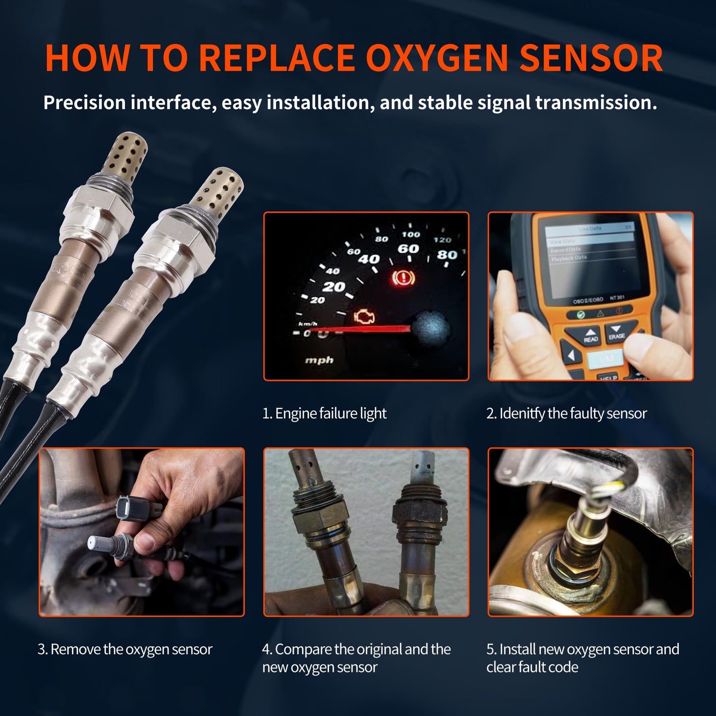 HiSport Oxygen O2 Sensor 2344669 2344407 - Compatible with Cadillac Escalade Chevy Camaro Caprice Corvette Silverado SS Suburban GMC Sierra Yukon Hummer H2 4PCS Upstream Downstream Sensors