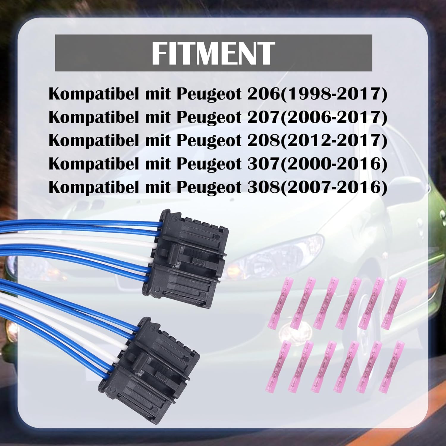 HISports 2 Stück 6 pin Rücklicht Kabelbaum Stecker 1606248780-Kompatibel mit Peugeot 206 207 307 308,18cm Rücklicht Kabelbaum Stecker