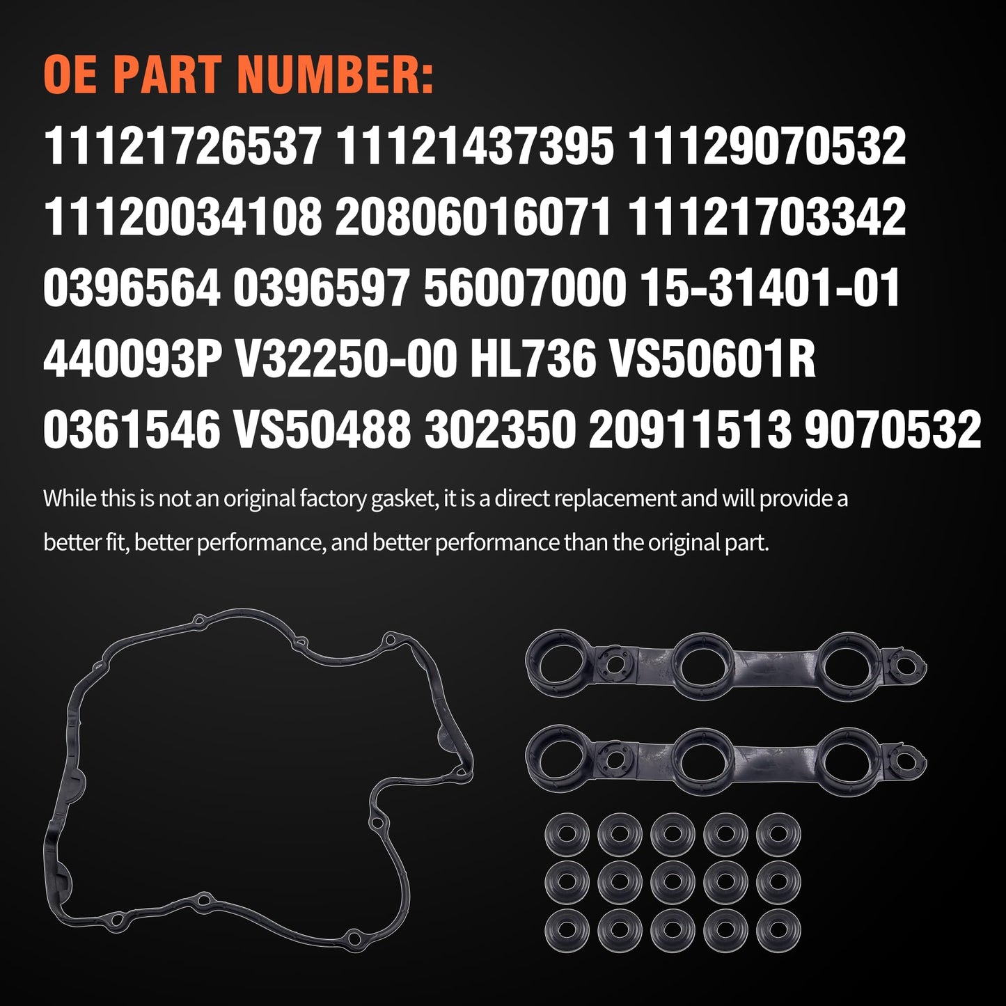 HiSport Valve Cover Gasket Set - Compatible with BMW 325Ci 325i 325xi 525i Z3 323Ci 323i 328Ci 328i 528i Z3 330Ci 330i 330xi 530i X5 Z3 1998-2002 2.5L 2.8L 3.0L - Replace 11121726537
