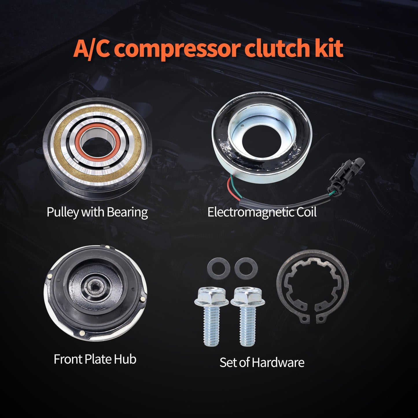 HiSport Air Conditioner AC Compressor Clutch Kit Compatible with Chevrolet Silverado 2500 3500 HD 2015-2021, Replacement for GMC Sierra 2500 HD 2015-2021, Sierra 3500 HD 2015-2019 2021, V8 6.6L