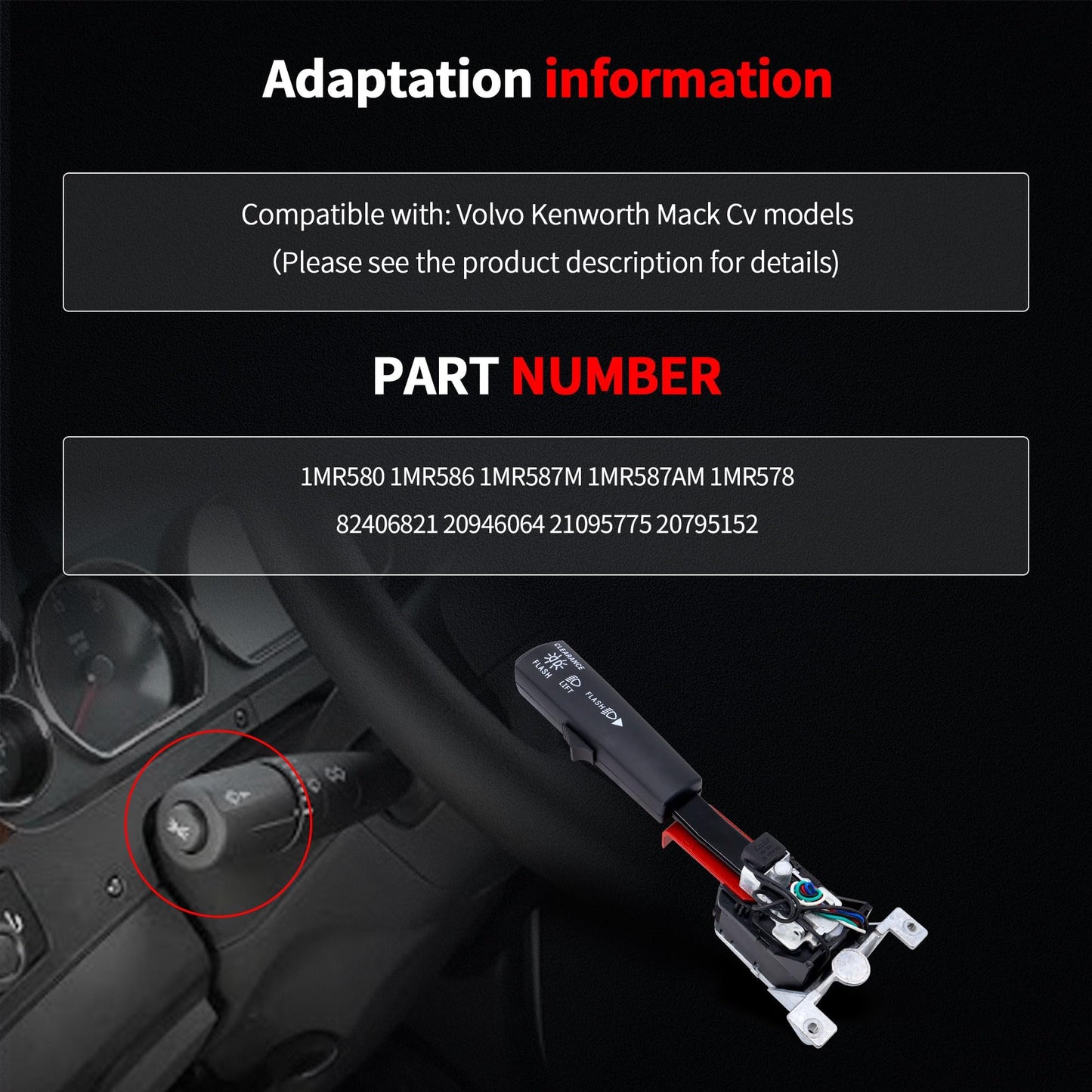 HiSport 82406821 12-Pin Turn Signal Switch Compatible with Kenworth Mack Volvo Replacement for 1MR587AM