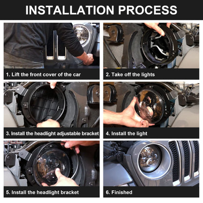 HiSport Headlight Mounting Bracket Aluminium Alloy - Omnidirectional Adjustable with Wiring Harness, Compatible with Jeep Wrangler JL 2018-2020 (7" Light, 6-Piece Set)