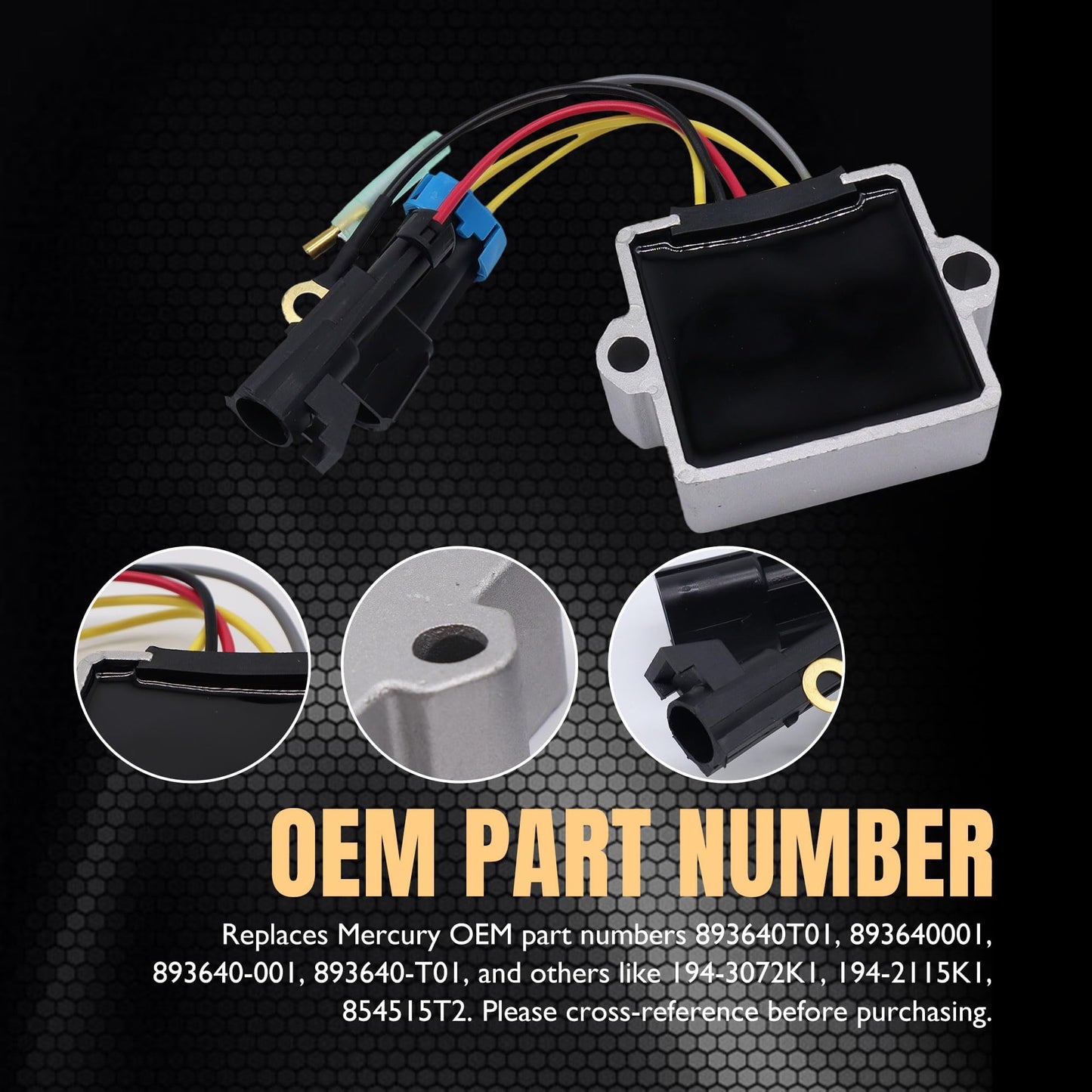 HiSport Voltage Regulator Rectifier Compatible with Mercury 25 hp 1999-2005,30 hp 2002-2005,40 hp 2002-2005,50 hp 2002-2007,60 hp 2002-2007,135 hp,140 hp,150 hp,175 hp,200 hp,240 hp Replaces 893640T01