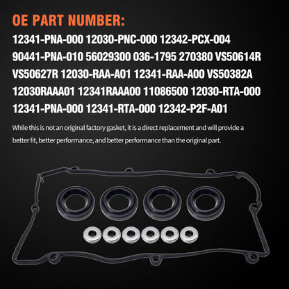 HiSport Engine Valve Cover Gasket Set VS50627R - Compatible with Acura CSX RSX ILX TSX Compatible with Honda Civic CR-V Crosstour Accord Element 2002-2013 2.0L 2.4L