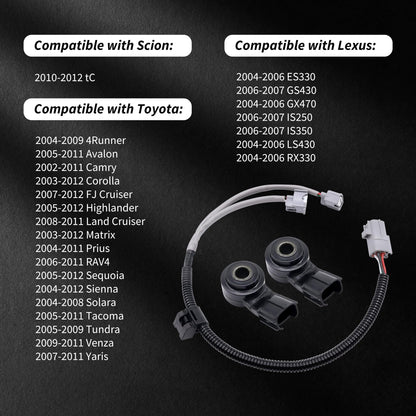 HiSport 89615-B6010 Knock Sensor and Harness Kit - Compatible with Toyota Corolla FJ Cruiser Highlander Matrix Sequoia Sienna Avalon Camry Land RAV4 Tacoma Venza Yaris 4Runner Tundra Solara