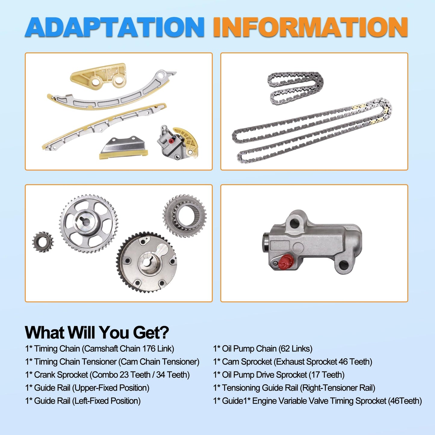 HiSport 2.4L Engine Timing Chain Kit - Compatible with Honda Accord Civic Crosstour CR-V 2008-2015, 14310R5A305 Automotive Timing Chain Set Replacement Parts with VVT Gear & Camshaft Adjuster