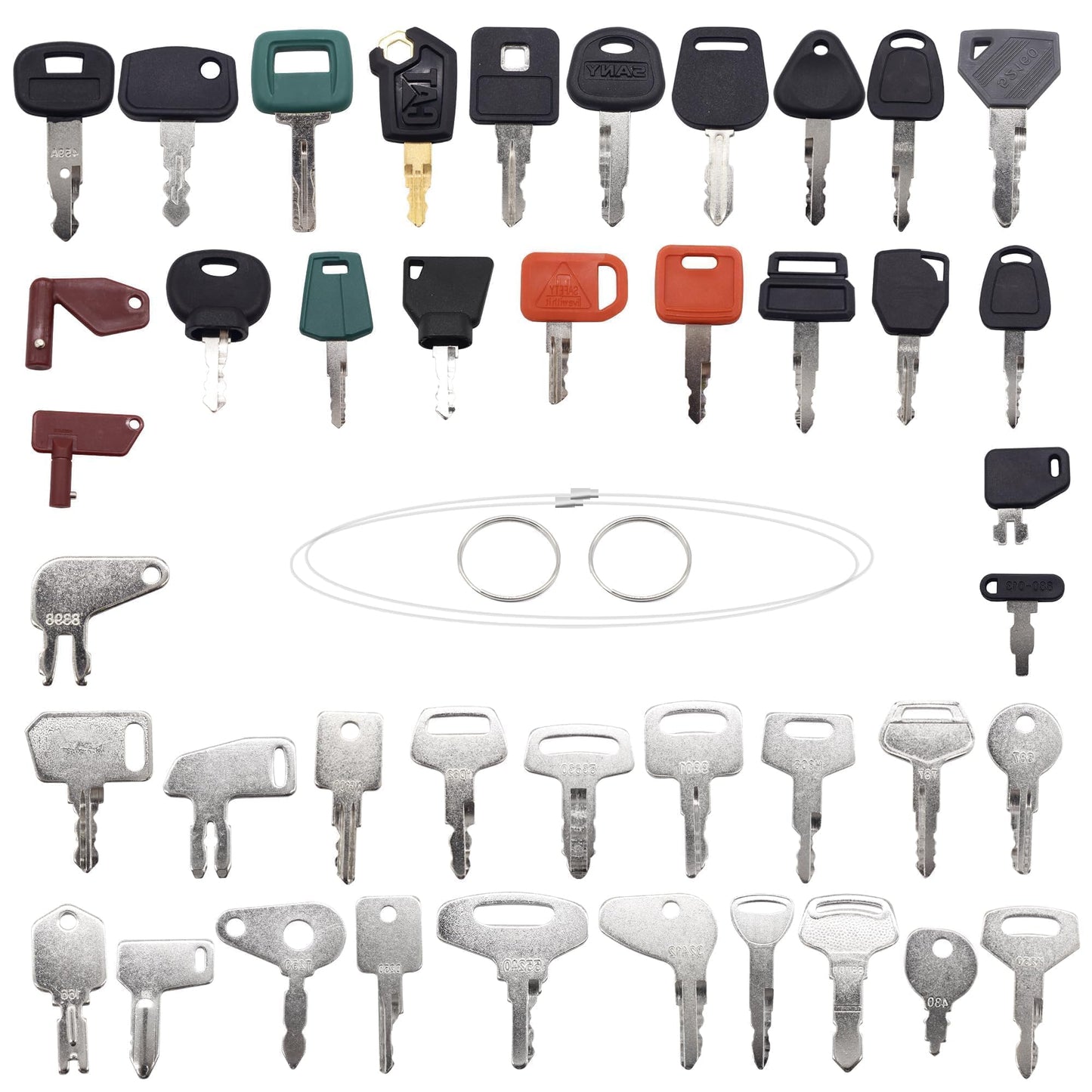 HiSport 42 Heavy Equipment Keys Master Set Compatible with Caterpillar Bobcat JD Case JLG JCB Volvo Ford New Holland Yanmar Takeuchi Kubota Toyota Hitachi