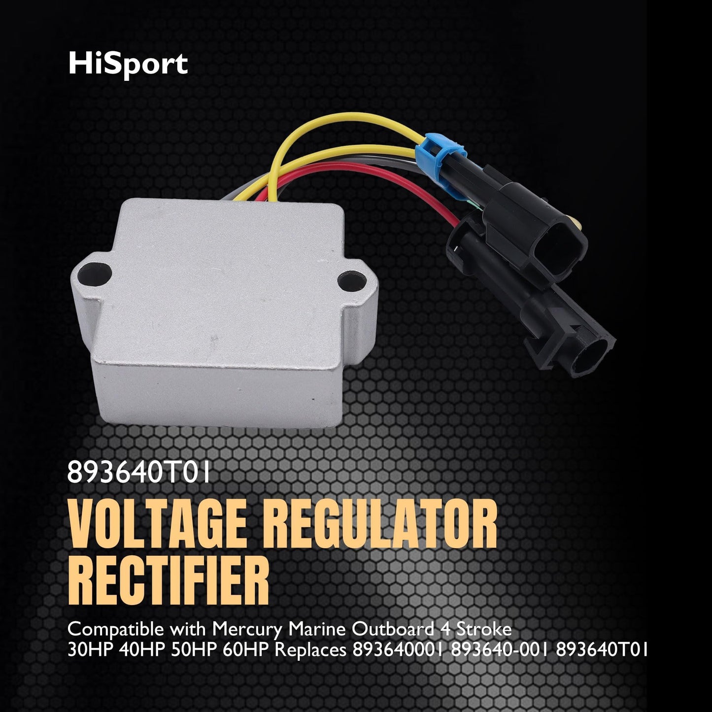 HiSport Voltage Regulator Rectifier Compatible with Mercury 25 hp 1999-2005,30 hp 2002-2005,40 hp 2002-2005,50 hp 2002-2007,60 hp 2002-2007,135 hp,140 hp,150 hp,175 hp,200 hp,240 hp Replaces 893640T01