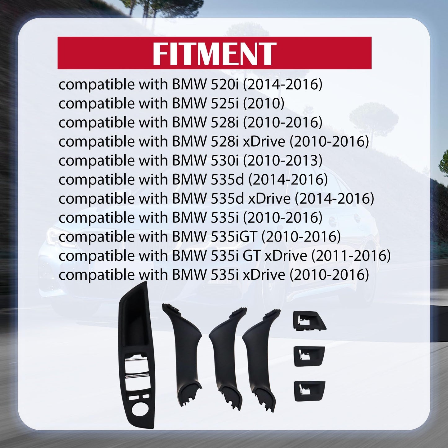 HiSport Driver Side Window Switch Door Handle, Front Rear Left and Right Interior Door Panel Pull Cover Trim - Compatible with BMW 5 Seriess 520 523 525 528 530 535 F10 F11 F18 2010-2016#51417225891