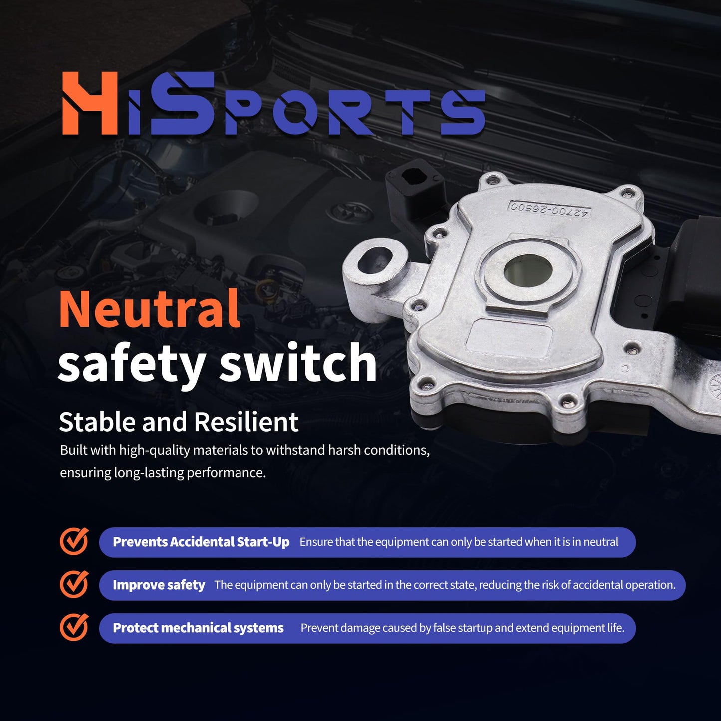 HiSport Neutral Safety Switch 42700-26500 Backup Switch Compatible with Hyundai Accent 2012-2019,Elantra 2011-2019,Elantra Coupe 2013-2014 Replaces 42700-26500, 42700-26000, 42700-26700