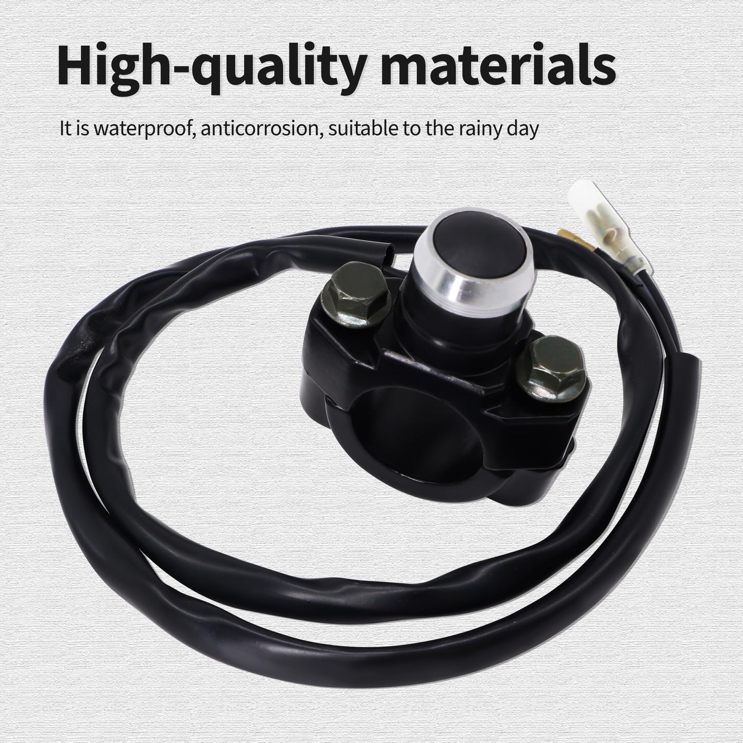 HiSport Aluminum 7/8" Motorcycle Handlebar Control Horn Start/Stop On/Off Switch Button Momentary Action with Two Bullet Connectors Black Button 12V