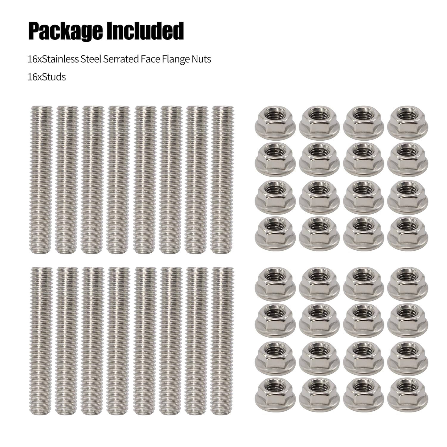 HiSport Exhaust Manifold Studs and Nuts Kit - 16pcs Compatible with Ford 4.6L/5.4L V8 Engines with High Strength Nuts (Stainless Steel)