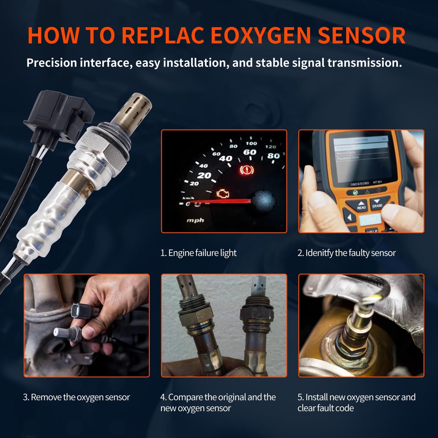 HiSport Oxygen Sensor Compatible with Chrysler 200, Dodge Avenger Challenger, Fiat 500X, Jeep Cherokee Commander, Mercedes-Benz CL550 CL63 AMG, Ram 1500 Classic, SRT Viper, Replaces 250-24680