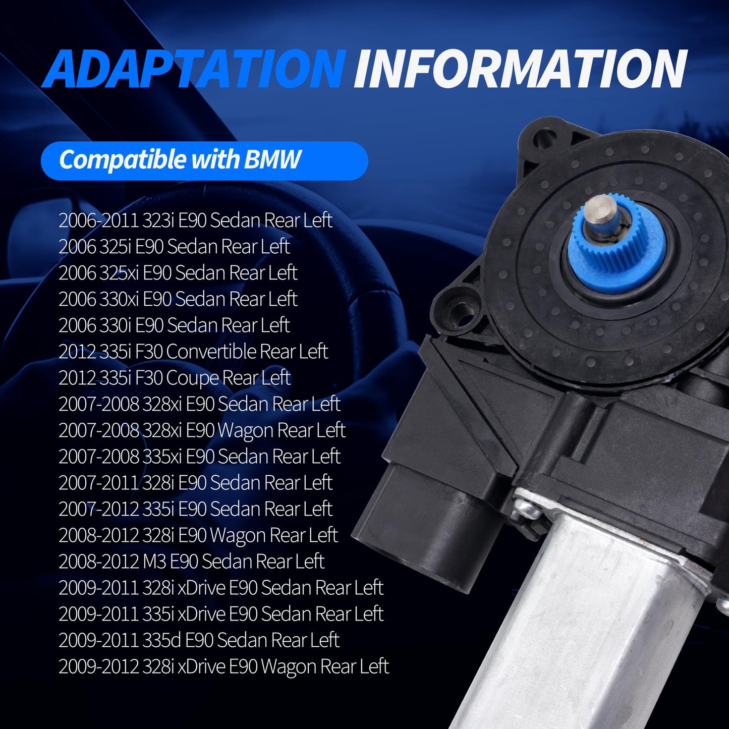 HiSport 67626927025 Rear Left Power Window Lift Motor Compatible with BMW 3 Series E90 F30 323i 325i 328i 330i 335i 325xi 328xi 330xi 335xi xDrive M3, Driver Side