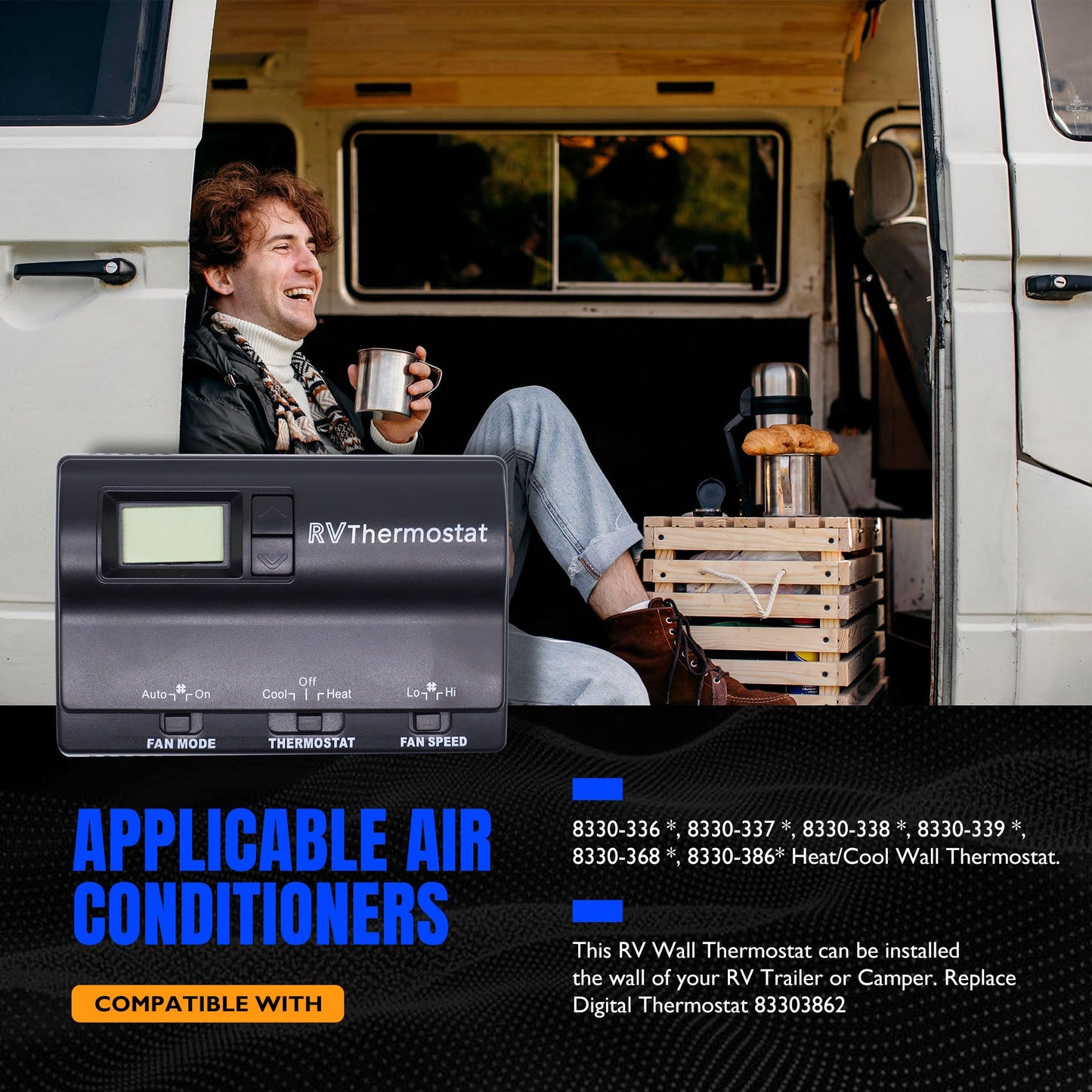 HiSport Motorhome 83303862 Upgrade T-Stat Wall Digital Thermostat Replacement for Coleman Mach 8330-336 337 338 339 368 386 Digital Thermostat Heat/Cool Air Conditioner Digital