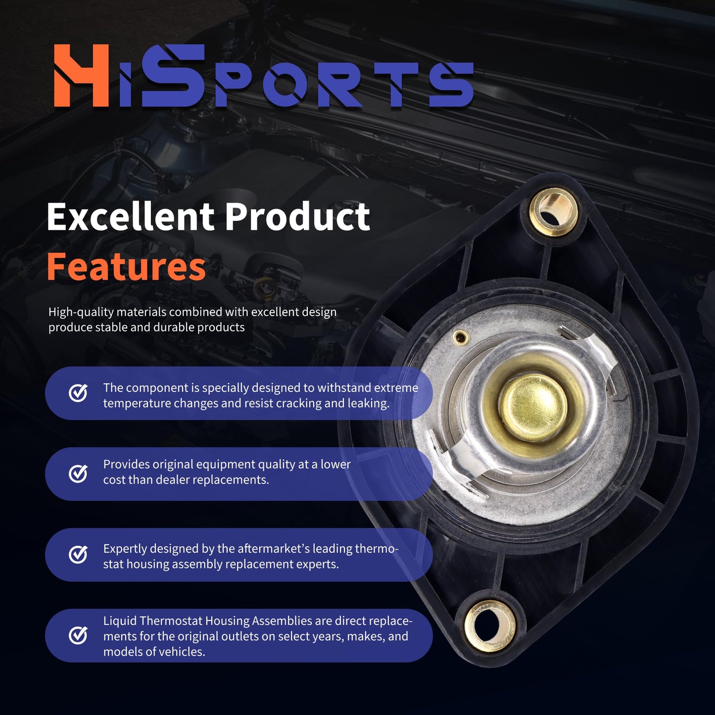 HiSport Thermostat Housing Assembly - Compatible with Chrysler Aspen | Dodge Dakota Nitro Ram 1500 Ram 2500 Durango | Jeep Liberty Commander Grand Cherokee | Ram 1500 2500 Dakota - Replace 902-3312