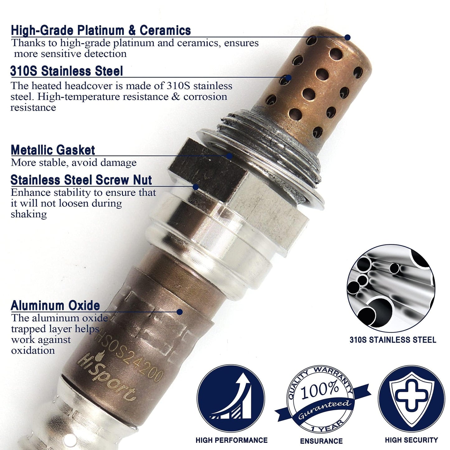 HiSport Oxygen Sensor 250-24200 Replacement - 4-Wire Universal Fit, Heated O2 Sensor 1 Pack