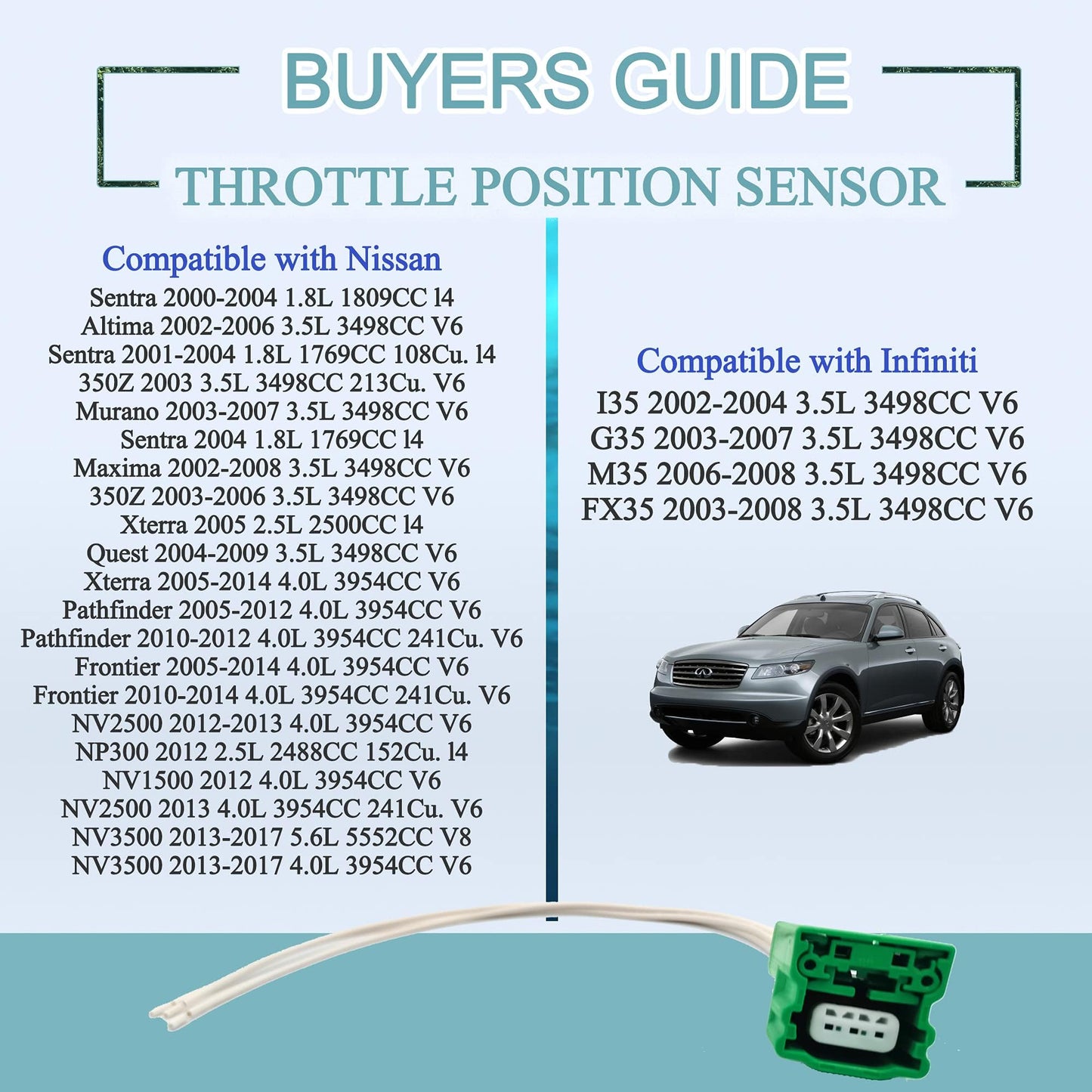 HiSport Camshaft Position Sensor CPS Connector Plug Pigtail Wire Wiring Harness Compatible with Nissan Altima Maxima Sentra Murano, Infiniti VQ35DE 3.5L Replacement for 23731-5M010,23731-6J90B