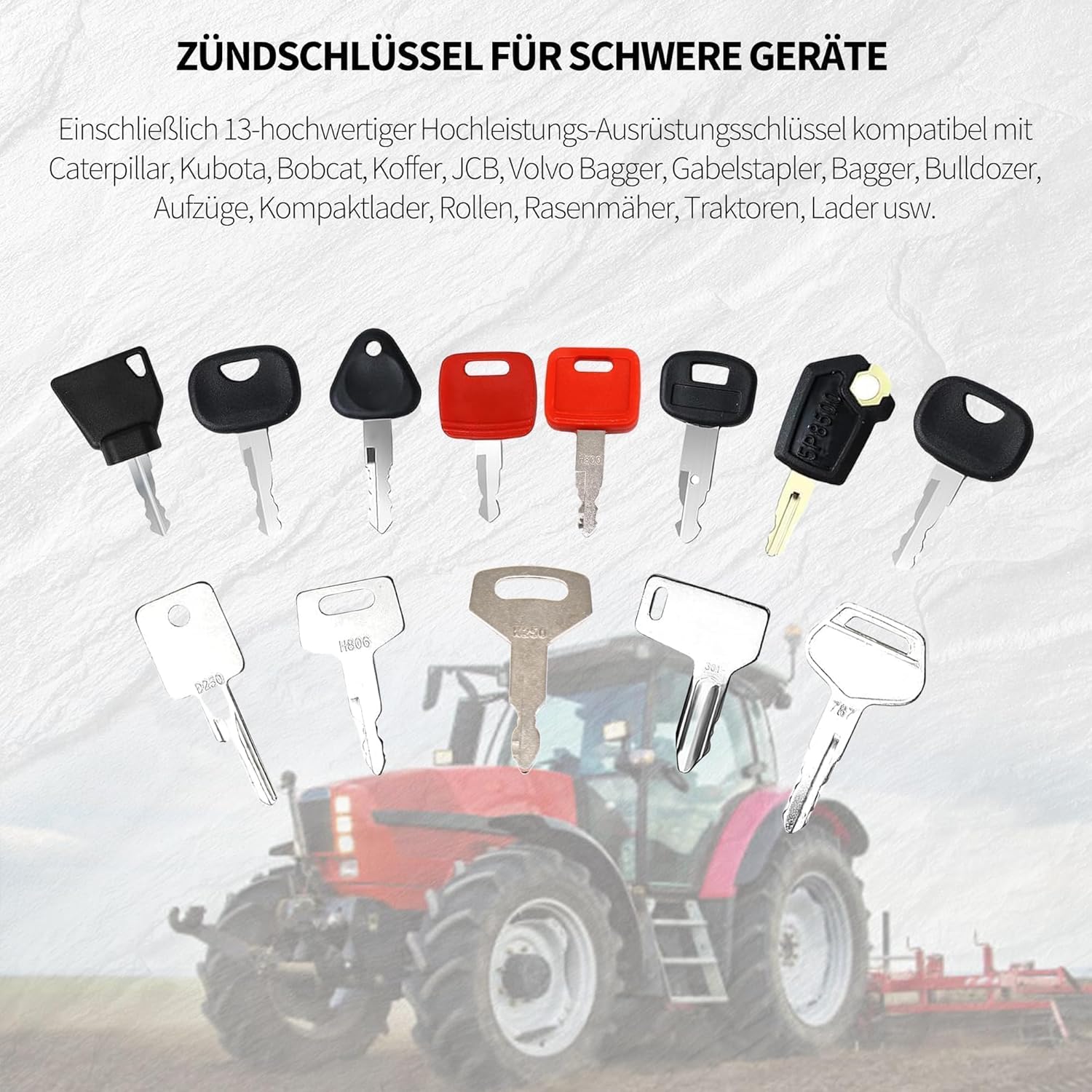 HISports 17 Stück Zündschlüssel, Baumaschinen Schlüssel Set, Zündschlüsselsatz, Universal Für JCB, Raupe, Caterpillar, Komatsu, Hitachi, Kubota, Takeuchi