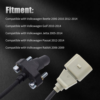 HiSport 07K906433B Crankshaft Position Sensor - Compatible with Volkswagen Beetle 2006-2010 2012-2014 Golf 2010-2014 Jetta 2005-2014 Passat 2012-2014 Rabbit 2006-2009 L5 2.5L