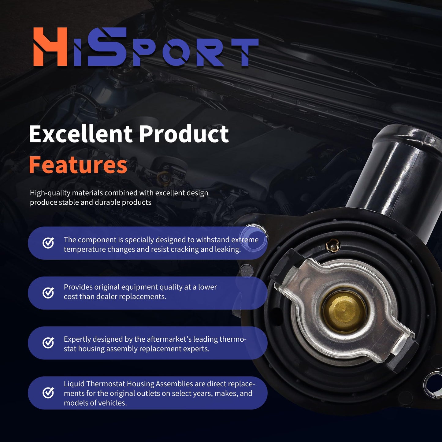 HiSport 5184977AE Engine Coolant Thermostat Housing Assembly - Compatible with Chrysler 300 2011-2018 Compatible with Dodge Challenger 2011-2018 Charger 2011-2018