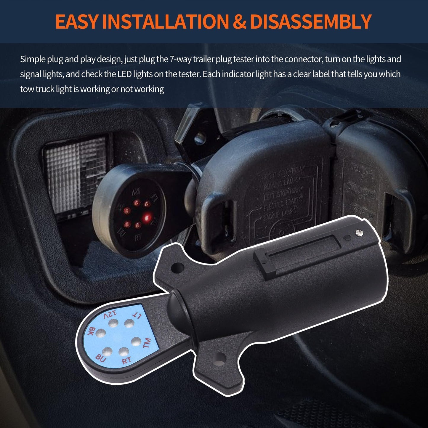 HiSport 7-Way Trailer Plug Tester, 7-pin Trailer Light Connector Wiring Tester Compatible with Truck, Trailer, RV, Plug & Play