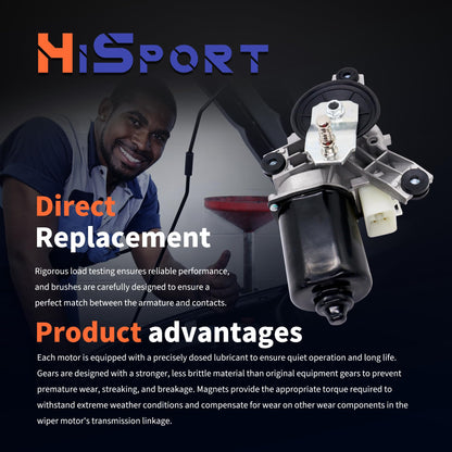 HiSport New Front Windshield Wiper Motor - Compatible with Cadillac Chevy GMC Escalade C1500 C2500 Suburban C3500 C3500HD Kodiak C6500 C70 C7500 K1500 1990-2002 - Replace 12368702