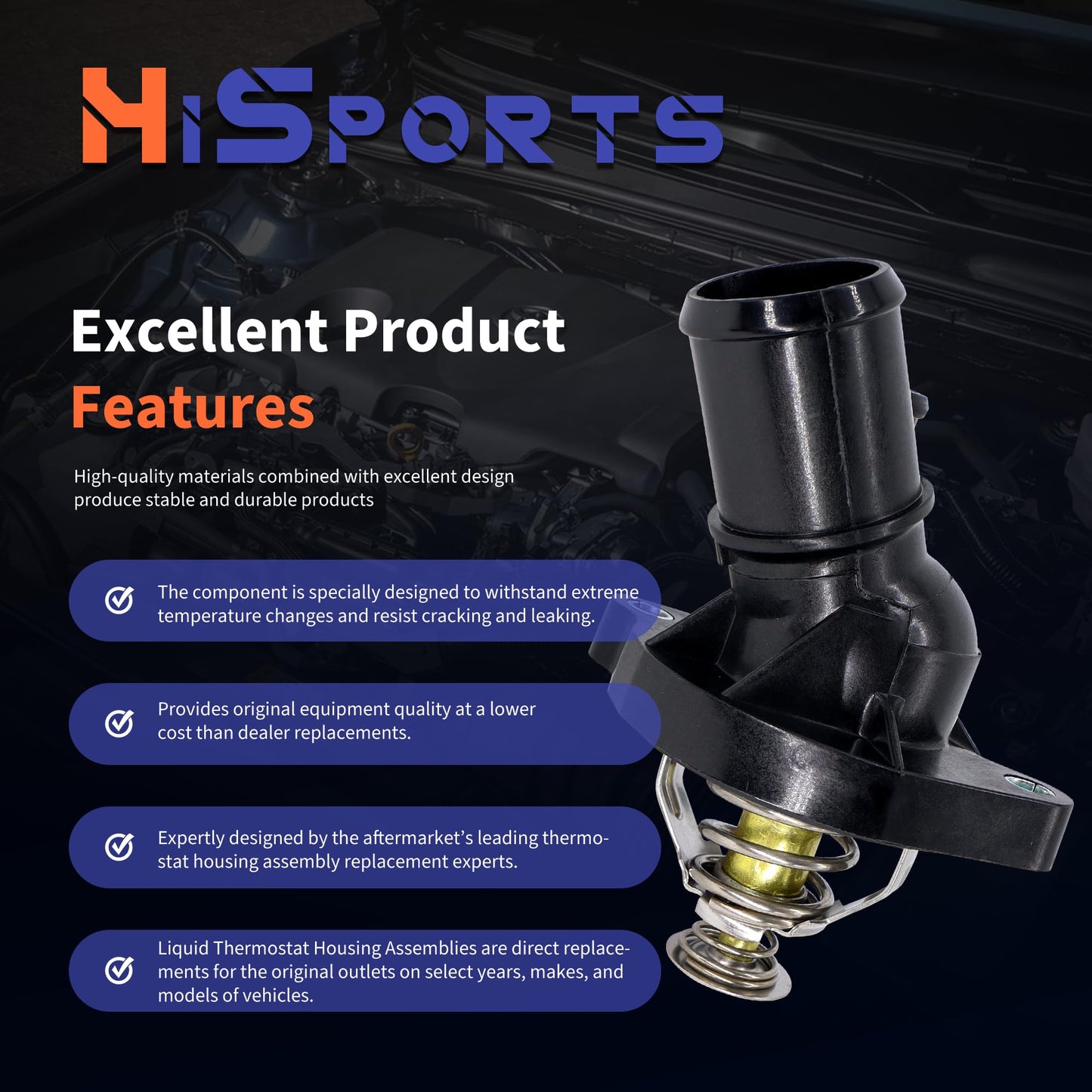 HiSport Thermostat Housing Assembly - Compatible with Ford Transit Connect 2014-2022 Fusion 2006-2020 Escape 2005-2019 EcoSport 2004-2012 Focus 2003-2011 Ranger 2001-2011 Ka - Replace 34044