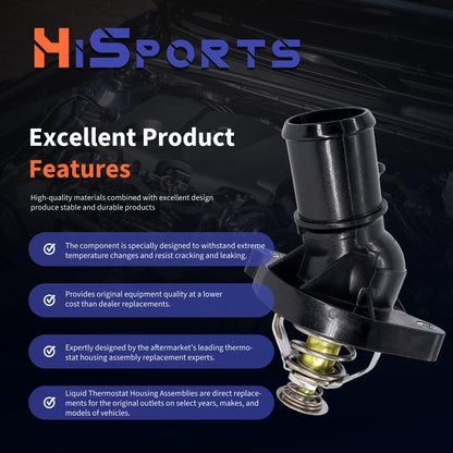 HiSport Thermostat Housing Assembly - Compatible with Ford Transit Connect 2014-2022 Fusion 2006-2020 Escape 2005-2019 EcoSport 2004-2012 Focus 2003-2011 Ranger 2001-2011 Ka - Replace 34044