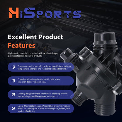 HiSport Engine Coolant Thermostat Housing Assembly 11537549476 - Compatible with BMW Z4 X3 535xi 535i xDrive 535i 530xi 530i 528xi 528i xDrive 528i 525xi 525i 335xi 335is 335i xDrive 335i 2006-2016