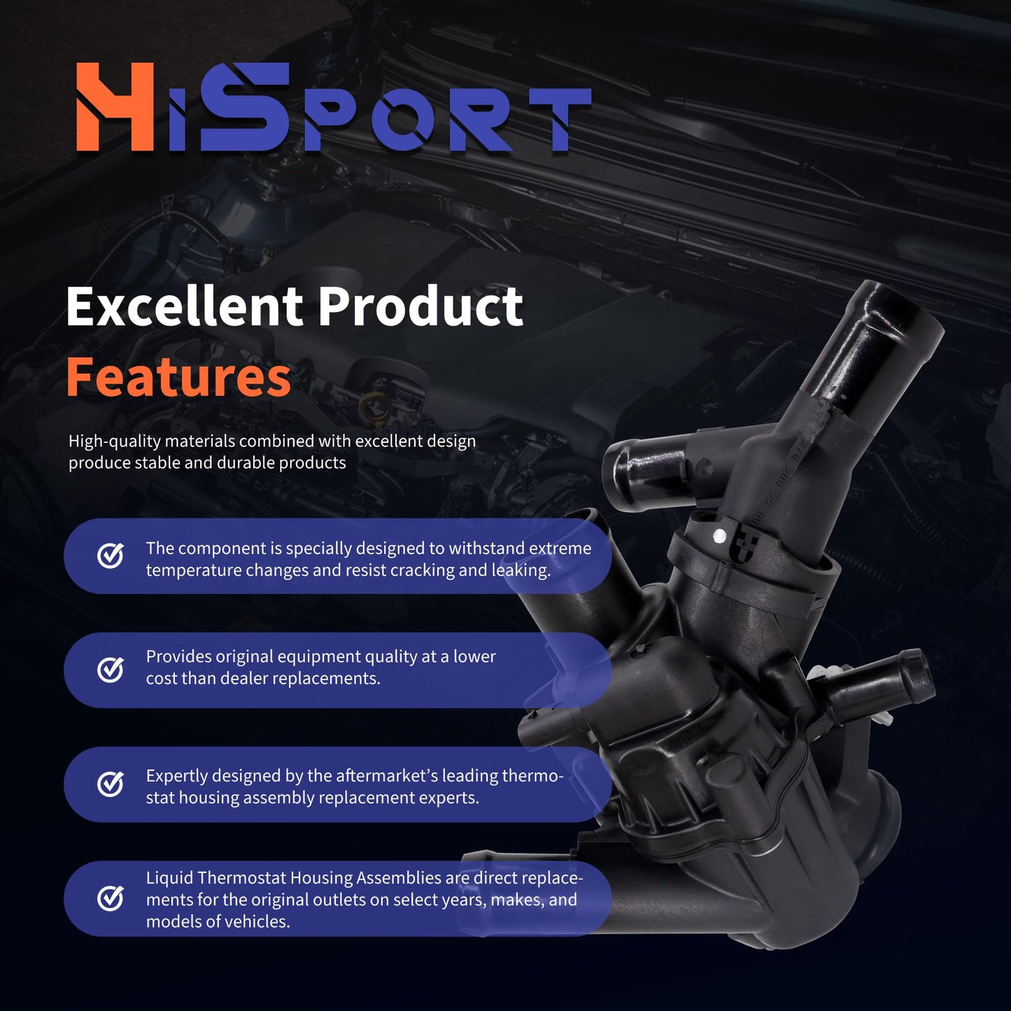 HiSport 2702000415 Engine Coolant Thermostat Housing Assembly Compatible with Mercedes-Benz CLA250, CLA45 AMG 2014-2019, GLA250 2015-2020, GLA45 AMG 2015-2019, 2702000615 2702002200 9025187 936207