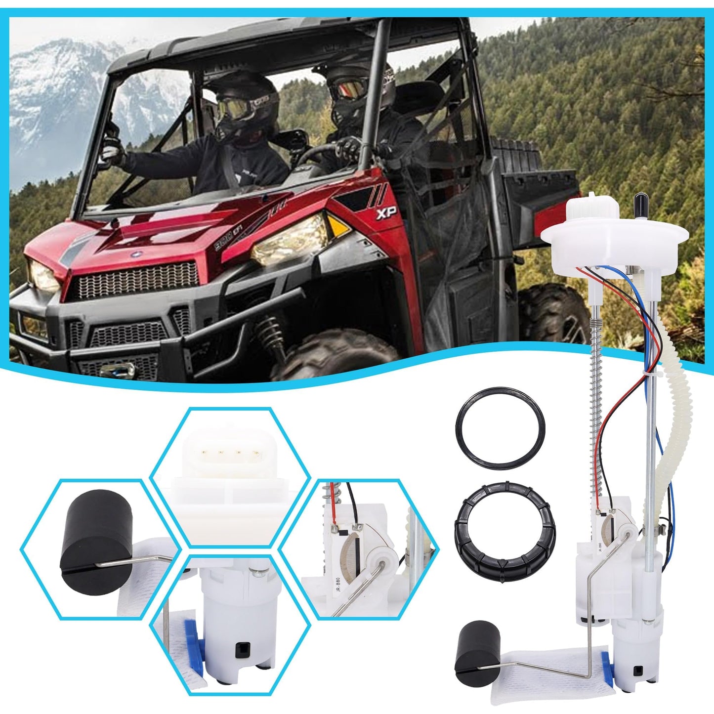 HiSport 47-1002 Electric Fuel Tank Pump Assembly Compatible with Polaris Sportsman 450 570 850 ETX Touring X2 XP 2014 2015 2016 2017 2018 2019, Hawkeye 325, Scrambler 850 Replace 73-8912