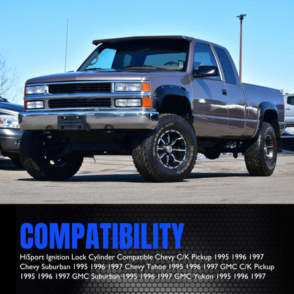 HiSport Ignition Lock Cylinder Compatible with Chevrolet C1500 Pickup,C2500 Pickup,C3500 Pickup,K1500 Pickup,K2500 Pickup,K3500 Pickup;GMC C1500 Pickup,C2500 Pickup,C3500 Pickup,K1500 Pickup 702671