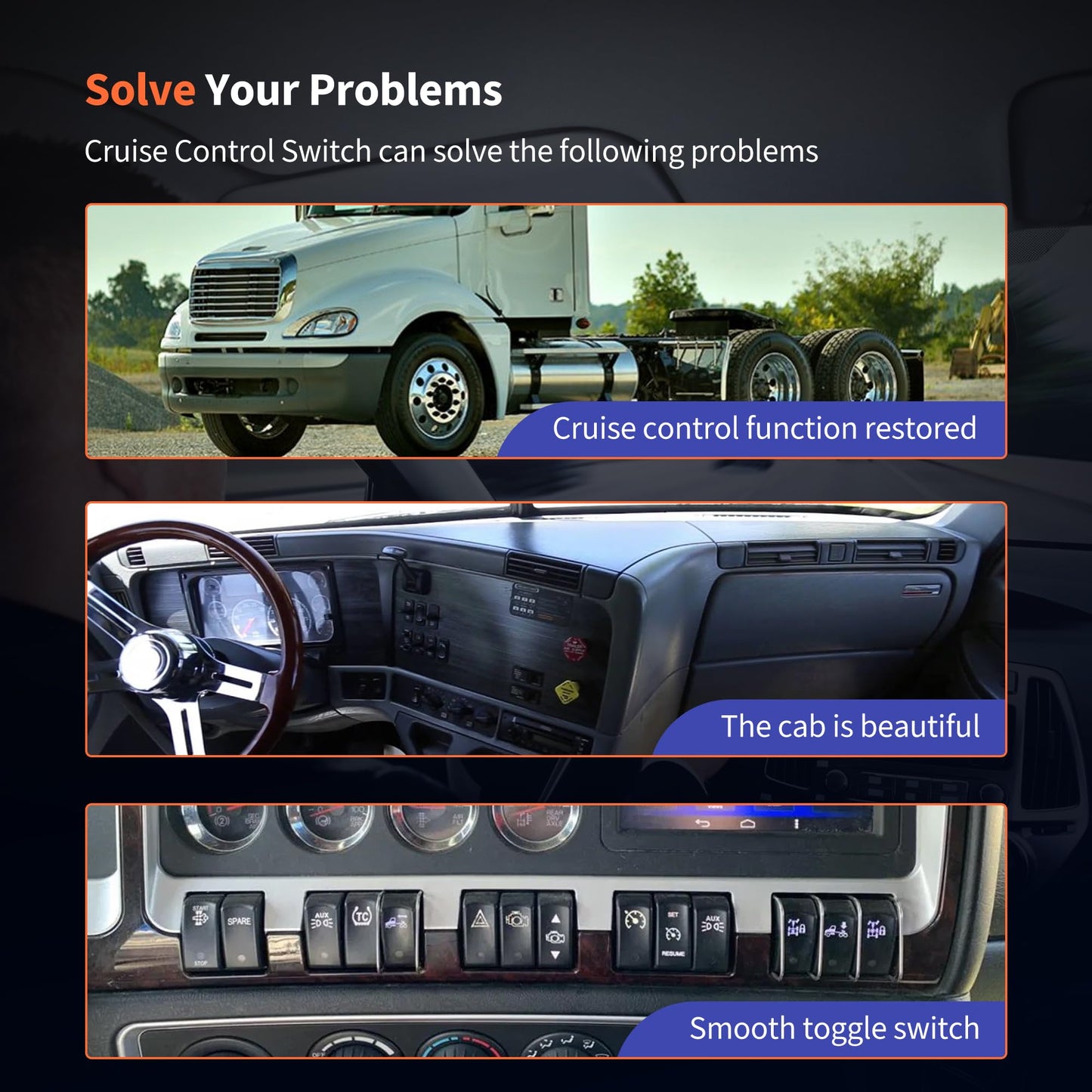 HiSport 901-5216 Cruise Control Switch - On/Off Compatible with Freightliner Columbia 2001-2017,Century Class 2001-2011,Columbia 112 2004 2007-2008 2015,120 2001-2009 2012-2014