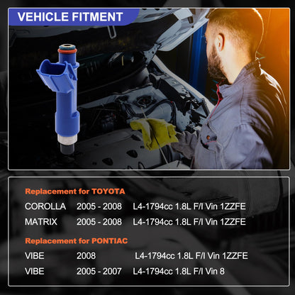 HiSport Fuel Injectors 4PCS Compatible with TOYOTA Corolla Matrix 1.8L L4 2005-2008,Replacement for Pontiac Vibe 1.8L 2005-08 Replace 23250-0D050 FJ847 23209-0D050 54212324