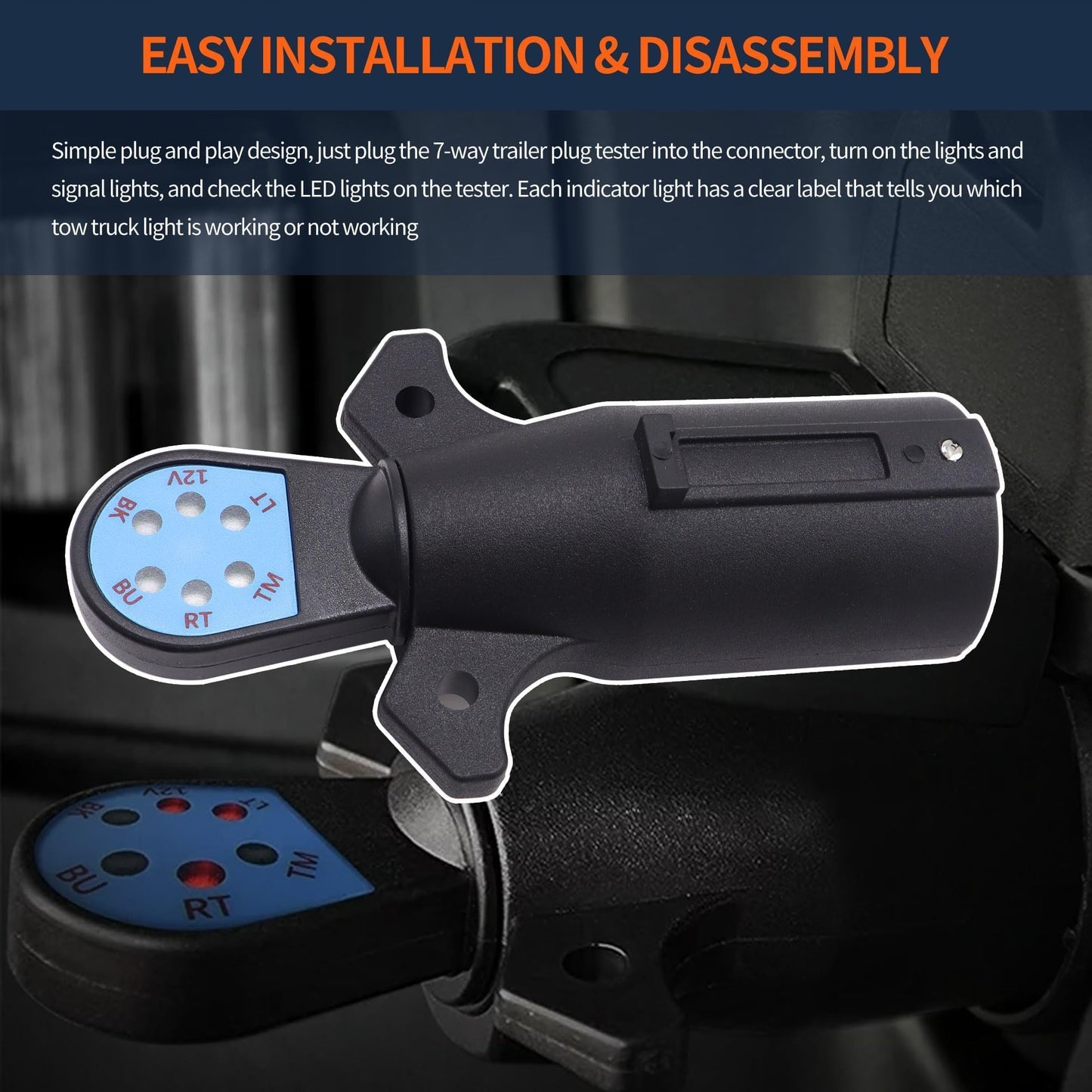 HiSport 7-Way Trailer Plug Tester, 7-pin Trailer Light Connector Wiring Tester Compatible with Truck, Trailer, RV, Plug & Play