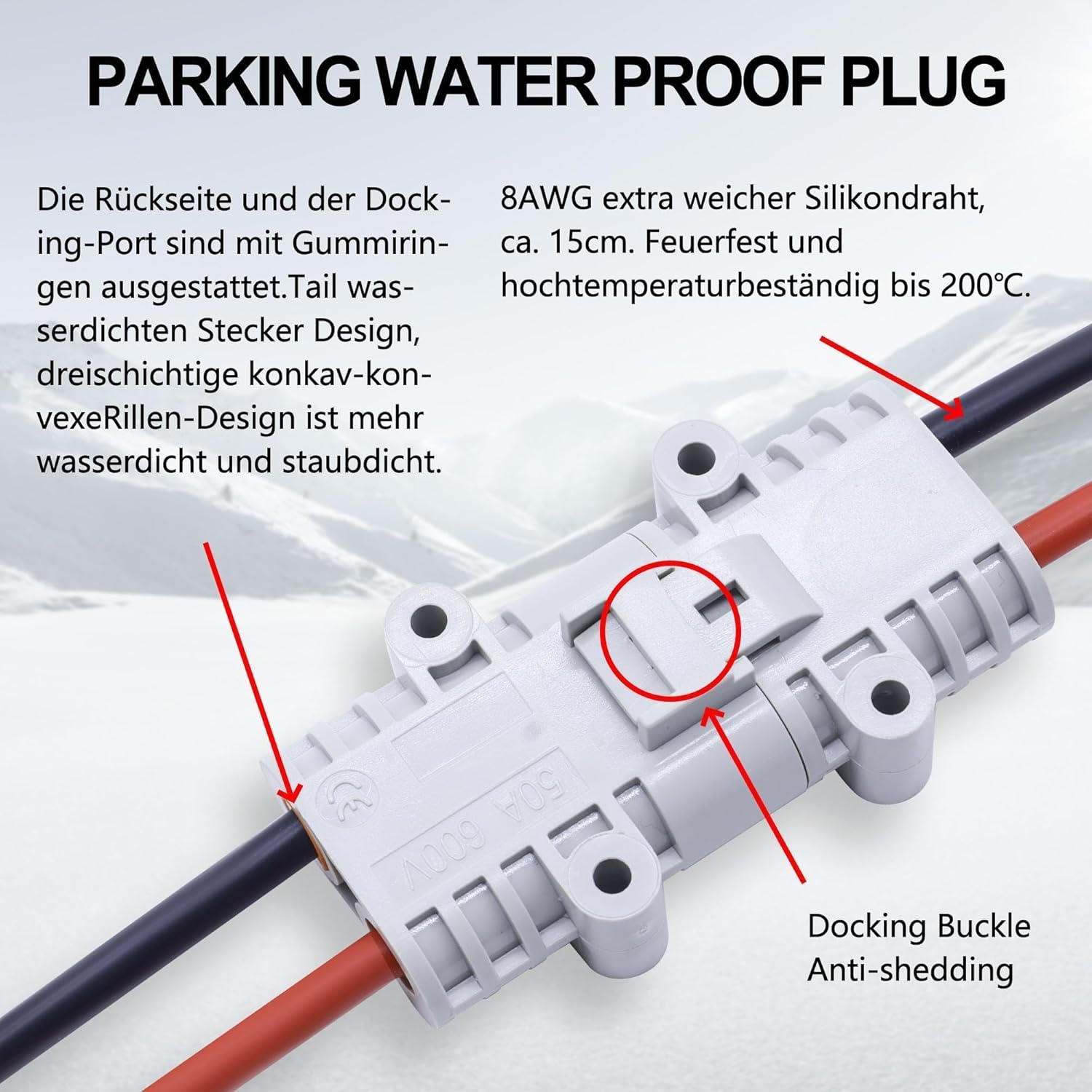 HISports 50 A 600 V Batterie Stecker,Batterieanschluss Schnellanschluss Stecker für Klimaanlagen, Wohnmobile, Wohnwagen, Boote,mit 8 AWG-Draht(1 Satz)