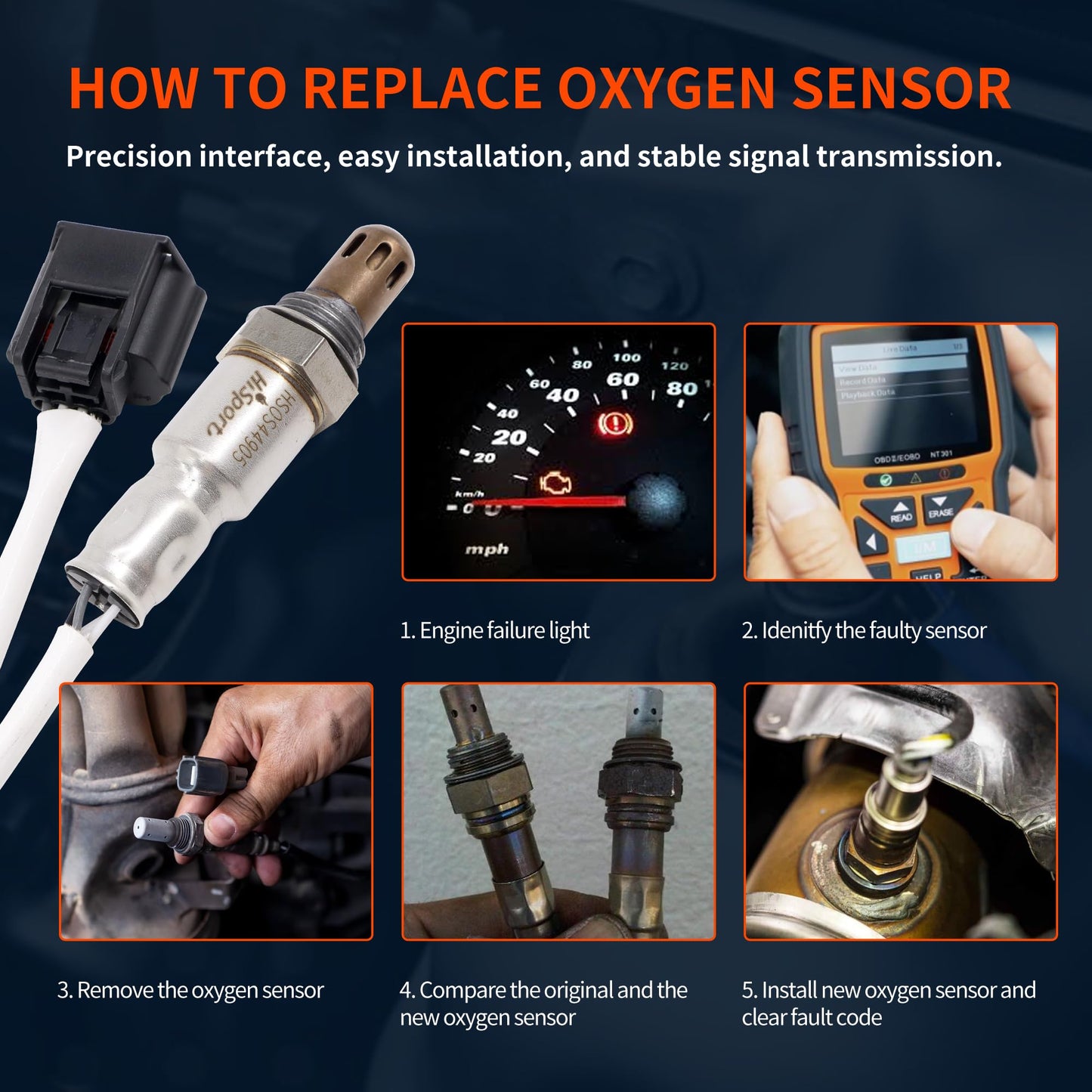 HiSport 234-4905 O2 Oxygen Sensor - Compatible with Nissan 2013-2018 Altima 2.5L Downstream - Replace 2344905 226A03TA0B