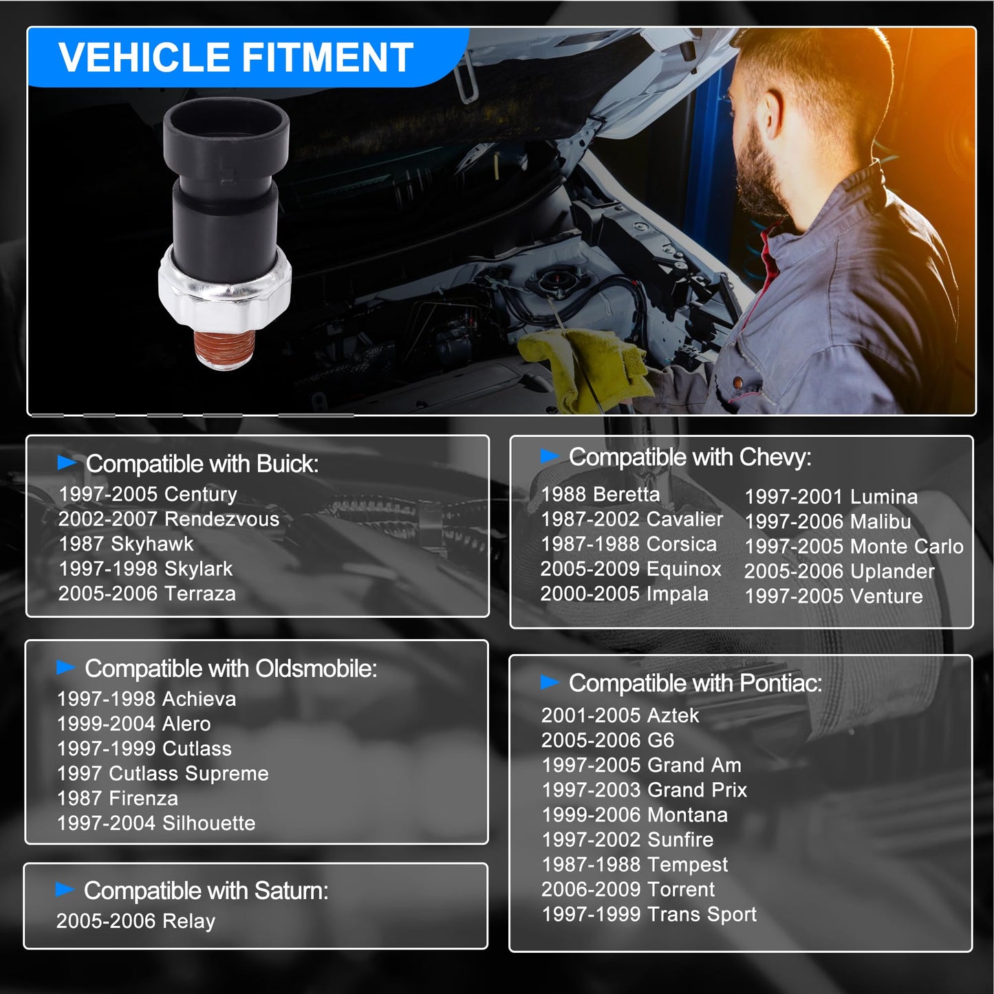 HiSport 1 Pin Oil Pressure Sensor Switch Compatible with Buick Chevy Pontiac Oldsmobile Saturn,Replacment for Jeep Buick DJ5 79-09,OPS802 24575739 25036853 25036934 25036853