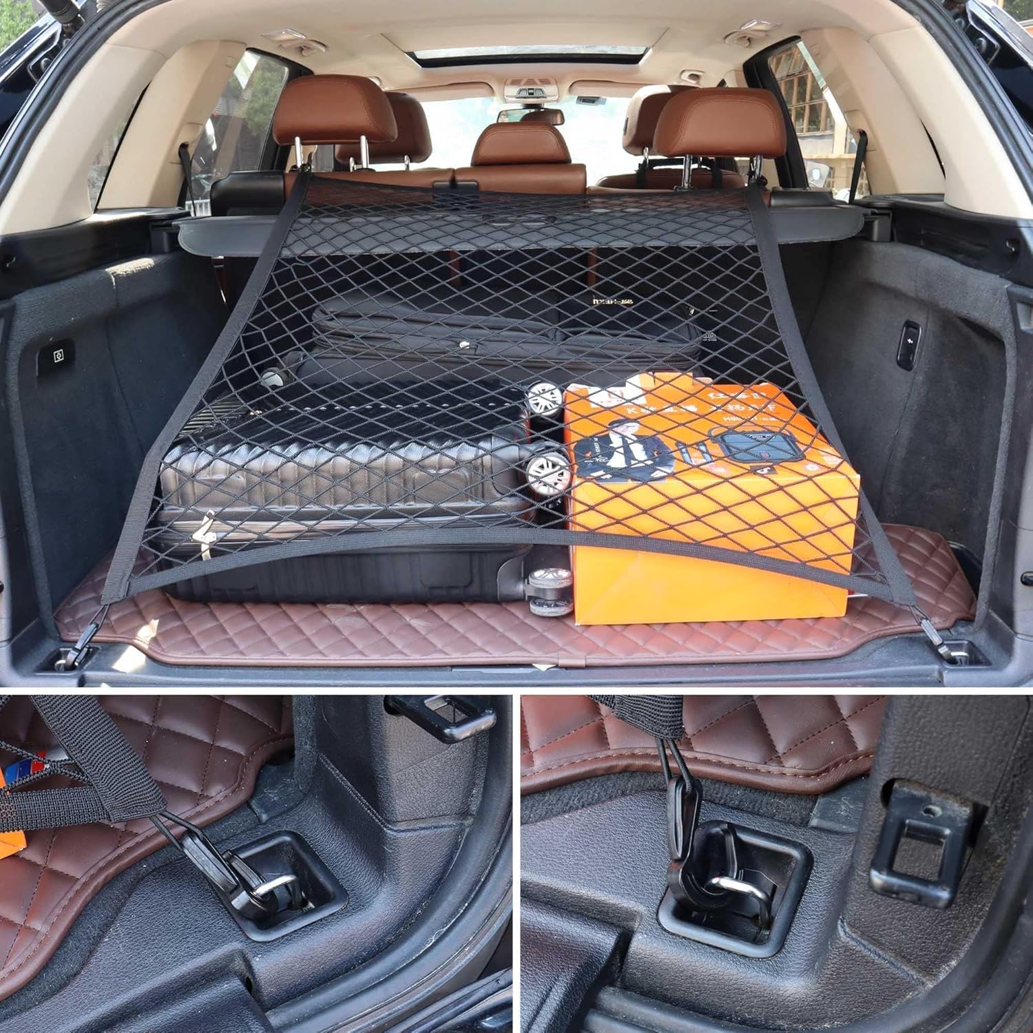 HISports Auto Mesh Aufbewahrungstasche Gepäcknetz Autotasche Dachnetze 60 * 80cm,Netztasche Auto Kofferraum Netz Mit Haken Schrauben Klammern Für Universal Auto/SUV Aus Nylon