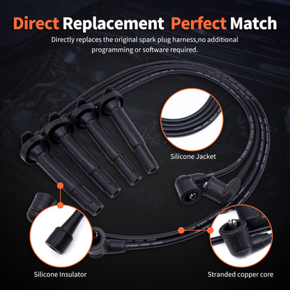 HiSport Spark Plug Coil Wires Ignition Coil Harness Cable 32722-P75-A01 Compatible with Honda CR-V 1997-1998 Replacement for Acura Integra 1994-2001, Pack of 4