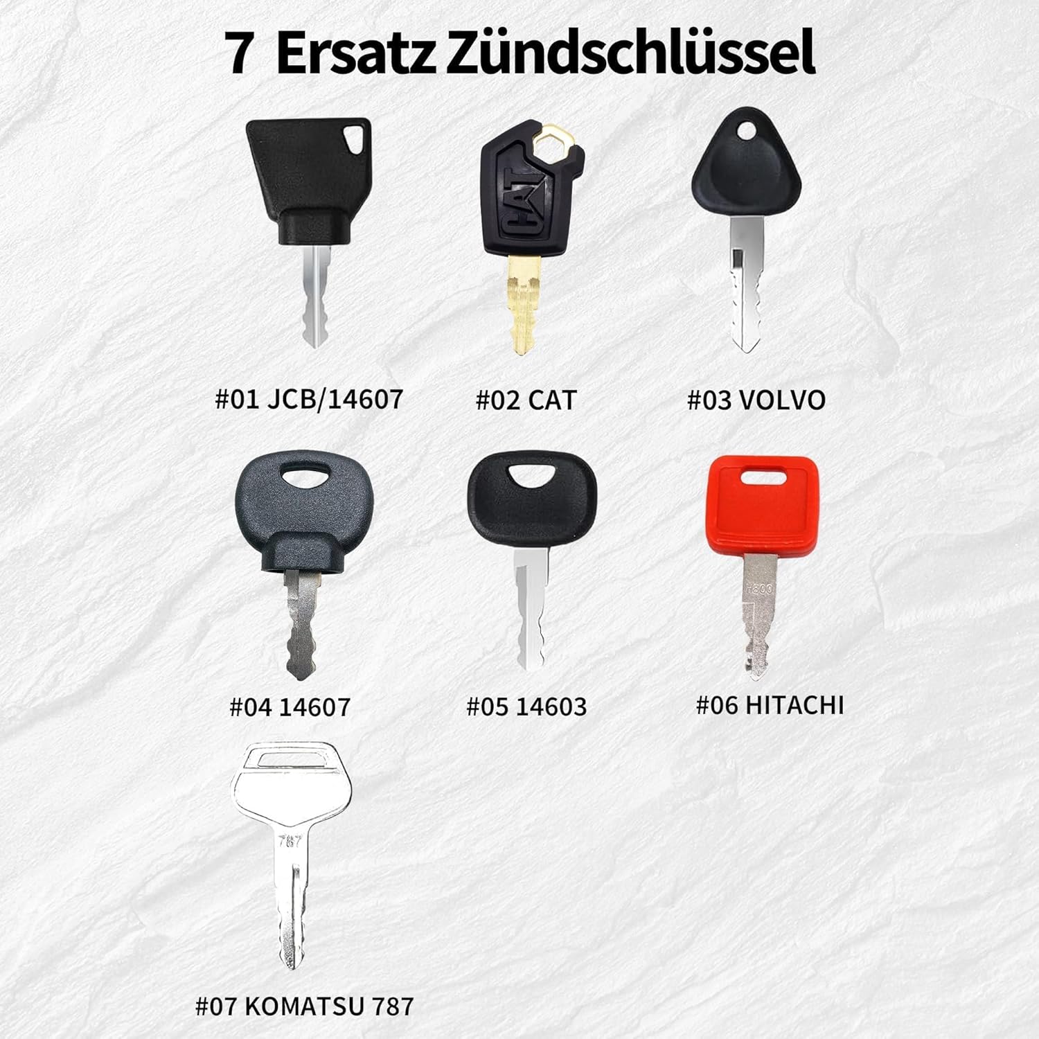 HISports 7 Stück Zündschlüssel Kompatibel Mit JCB, CAT, Komatsu, Pflanzenbagger, Muldenkipper, Traktor, Bulldozer, Walze