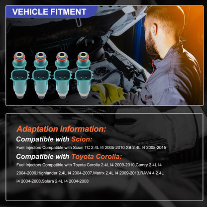 HiSport Fuel Injectors 23250-28080 Compatible with Toyota Matrix Highlander RAV4 Solara,Replacement for Scion TC XB 2.4L L4