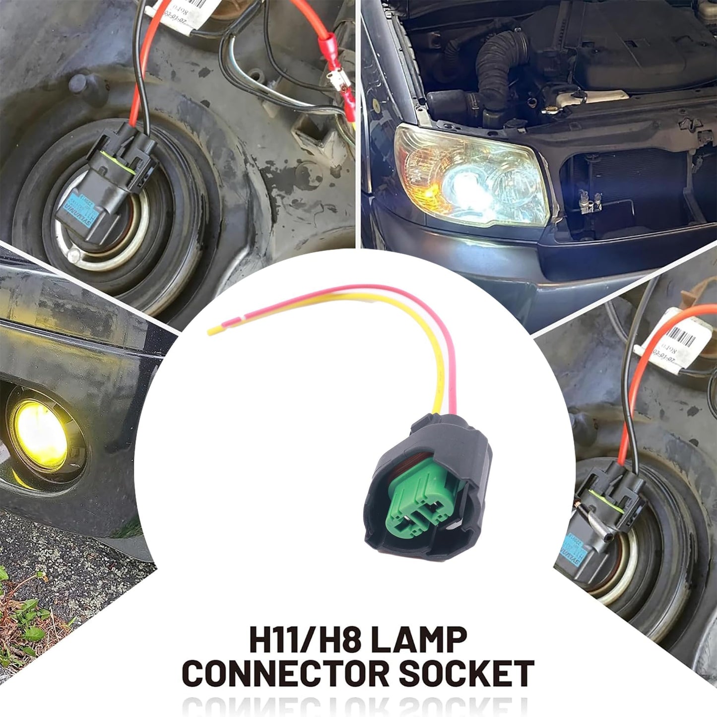 HiSport 2PCS H8 H9 H11 880 881 Female Adapter Wire Connector Headlight Fog Light Wiring Harness Retrofit Pigtail Compatible with Toyota GMC Chevy Honda Jeep Ford Dodge Bulb LED Headlamp