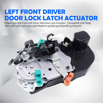 HiSport 931-636 Front Left Driver Side Door Lock Actuator - Compatible with Dodge Ram 1500 2500 3500 4500 5500 Replaces 931636 55276791AB 55276791AC