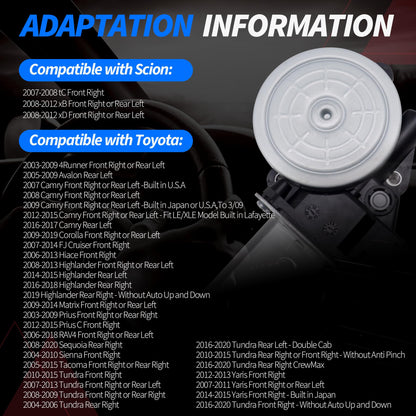 HiSport 85710AE010 742-609 Power Window Lift Motor Compatible with Toyota Tacoma 2005-2015 Tundra 4Runner RAV4 Camry Compatible with Scion tC xB xD