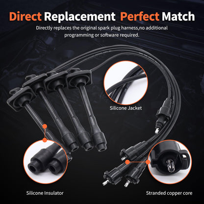 HiSport Spark Plug Wire Kit 90919-22386 Replacement for Toyota Camry 1997-2001,Solara 1999-2001 l4 2.2l,Rav4 1998-2000 Replace 90919-22386 90080-91110 90919-22400 175-6182 1756182